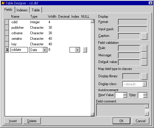 [Table Designer in Visual FoxPro]